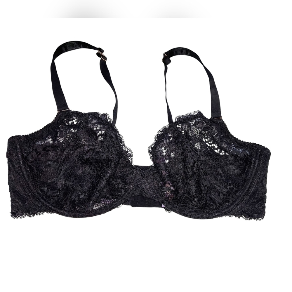 Savage X Fenty Alien Animal Unlined Sexy Black Lace Plunge Underwire Bra, 42G